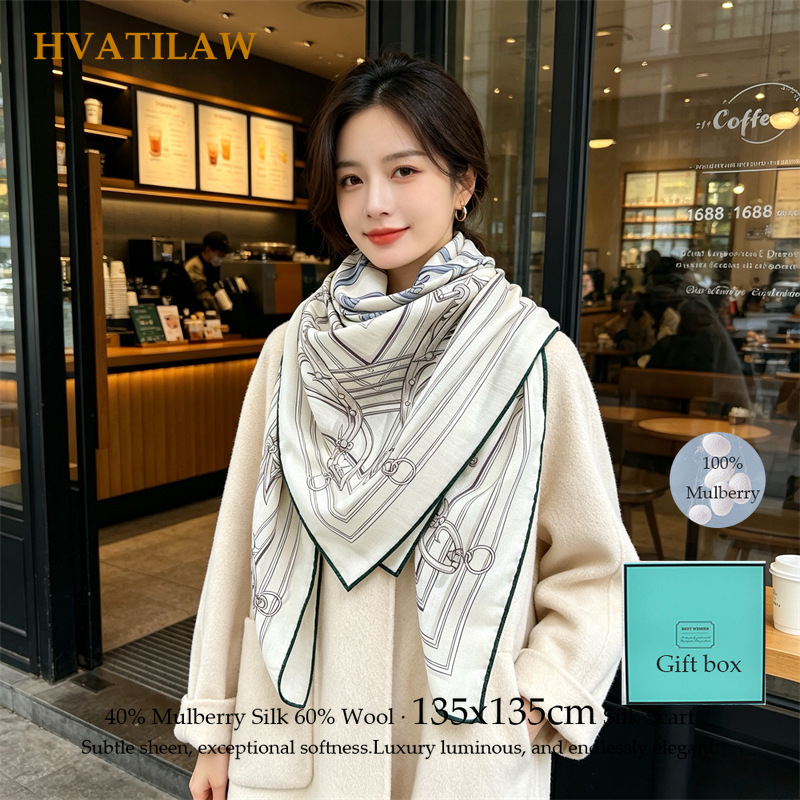 Shawl Wrap Winter - 40% 실크 60% 울 스카프 135x135cm