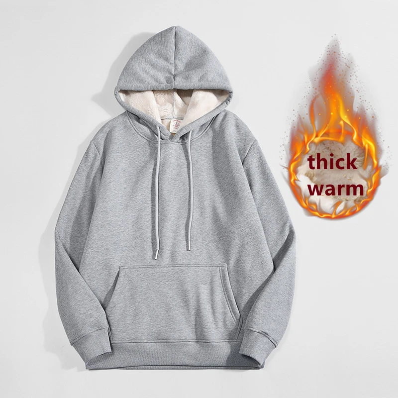 Sherpa Hoodie Fleece - 고품질 회색 두꺼운 플리스 안감 후드티