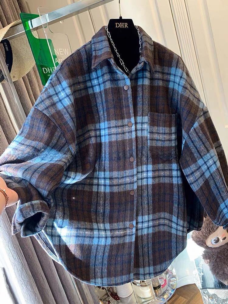 Flannel Shirt Lined - 플러스 사이즈 여성용 격자 무늬 플란넬