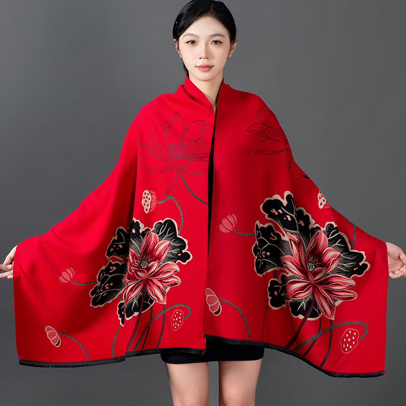 Cashmere Pashmina Wrap - 여성 겨울 숄 캐시미어 스카프 플로럴