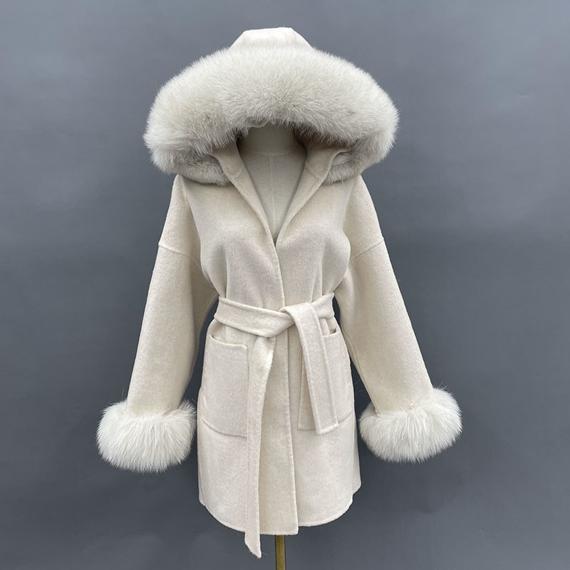 Wool Coat Peacoat - MISSJANEFUR 여성용 울 코트, 리얼 여우