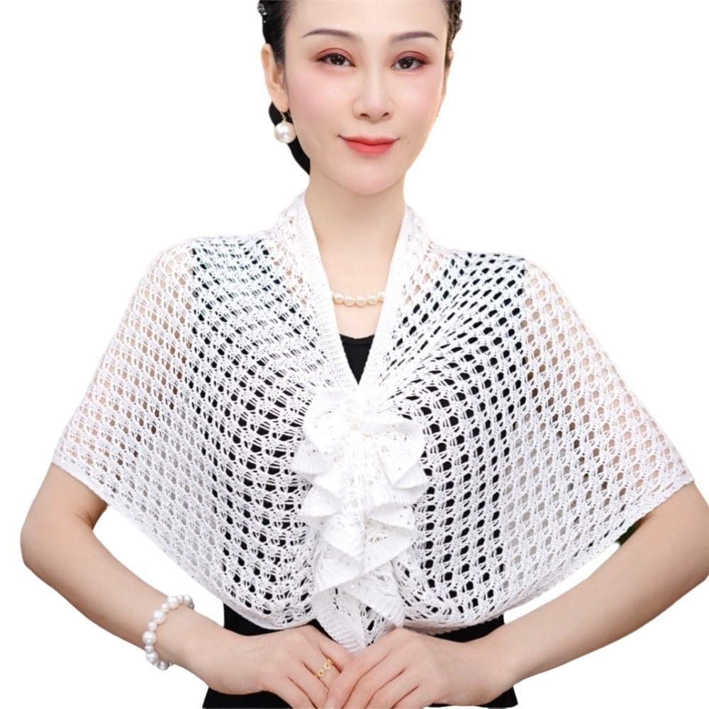 Shawl Wrap Winter - 반짝이는 디자인의 속이 비치는 가디건, 앞면