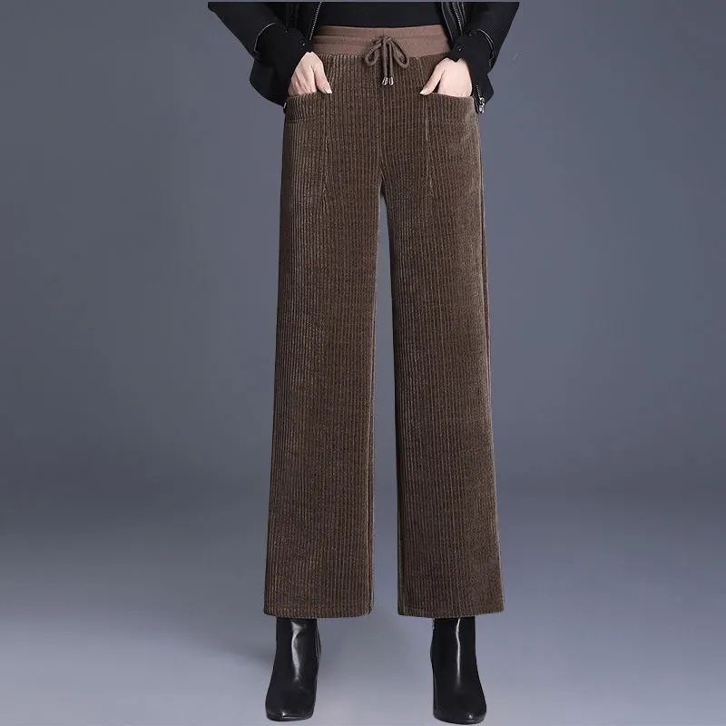 Corduroy Pant Warm - 여성용 코듀로이 와이드 레그 팬츠, 신축성