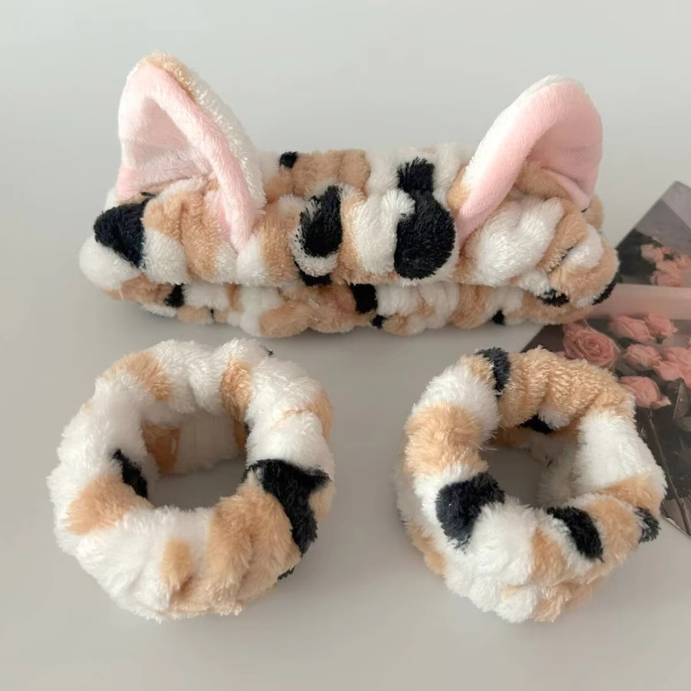 Winter Headband Fleece - 3 개/대 표범 인쇄 귀여운 고양이