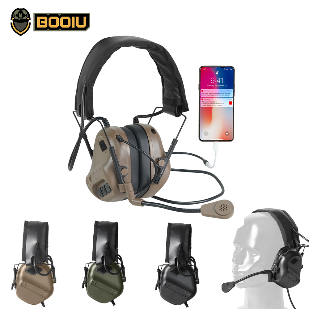 Earmuffs Foldable - BOOIU 전술 전자 슈팅 헤드셋 3.5mm