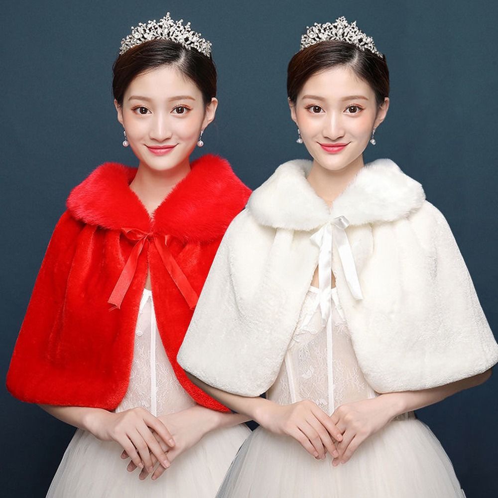 Shawl Wrap Winter - 화이트 여성용 겨울 두꺼운 플러시 랩