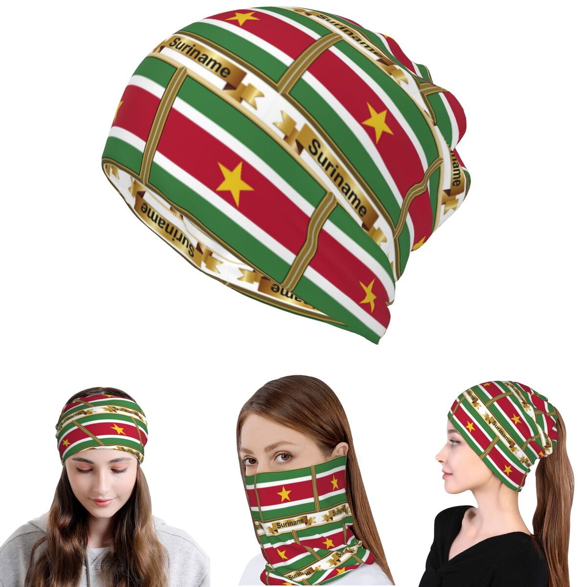 Knit Beanie Hat Warm - 수리남 국기 제품(N) 반다나 넥 커버