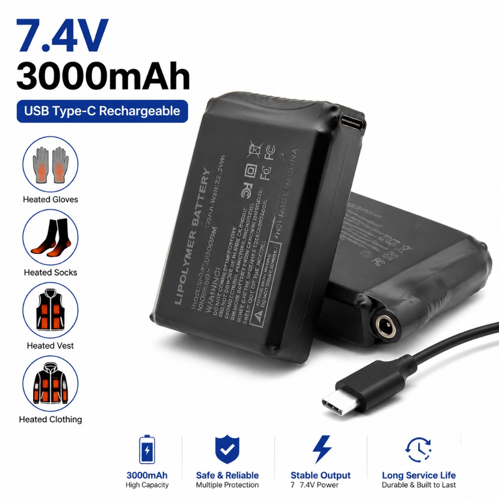 Heated Vest Battery - 7.4V 3000mah 가열 장갑 배터리 가열