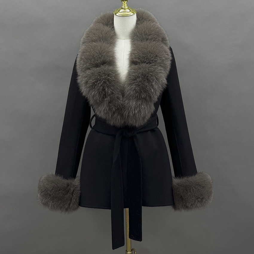 Wool Coat Peacoat - JANEFUR 2026 리얼 폭스 모피 칼라