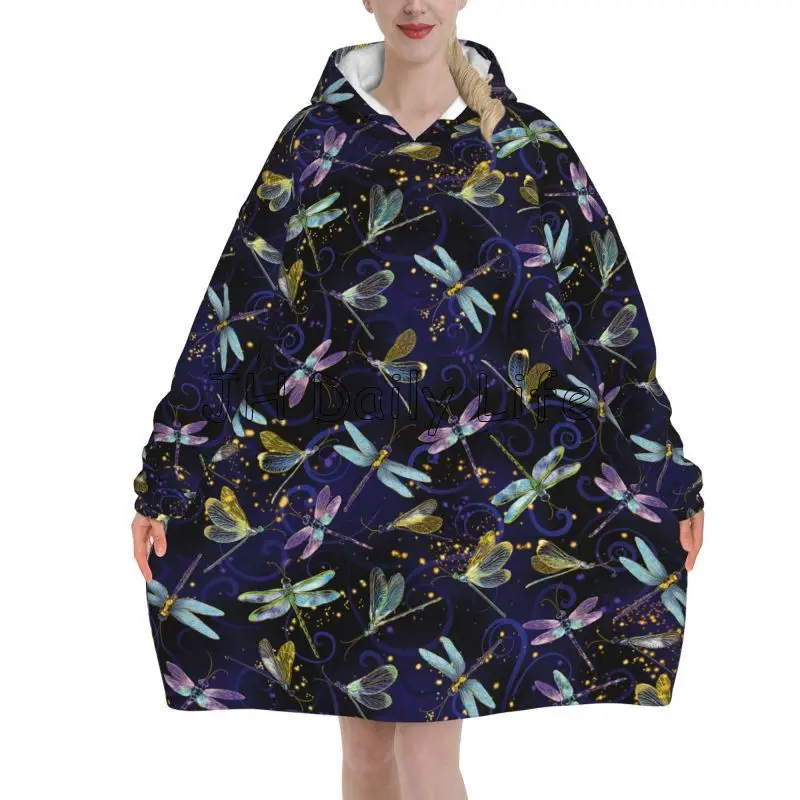 Sherpa Hoodie Fleece - Dragonfly Galaxy 웨어러블 담요 후드 여성
