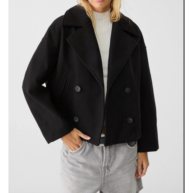Wool Coat Peacoat - 여성용 오버사이즈 더블 브레스티드 울 블렌드