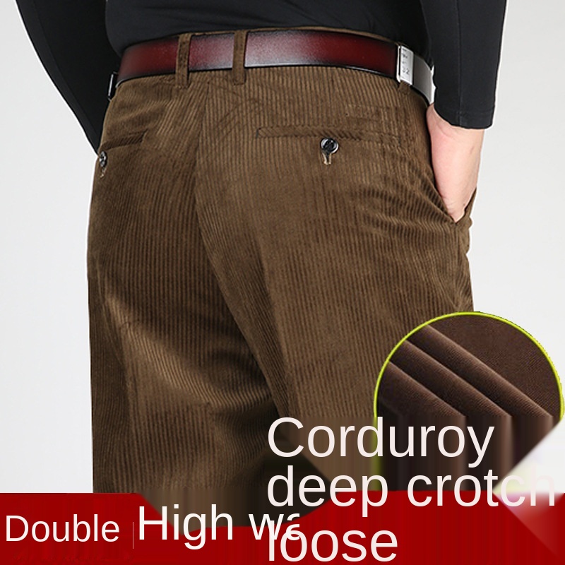 Corduroy Pant Warm - 남성용 더블 플리츠 코듀로이 바지, 블랙