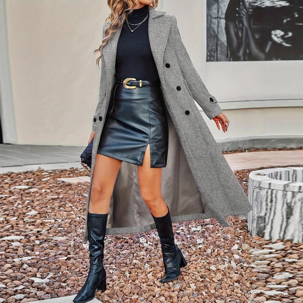 Wool Coat Peacoat - 가을 코트 여성용 롱 울 코트