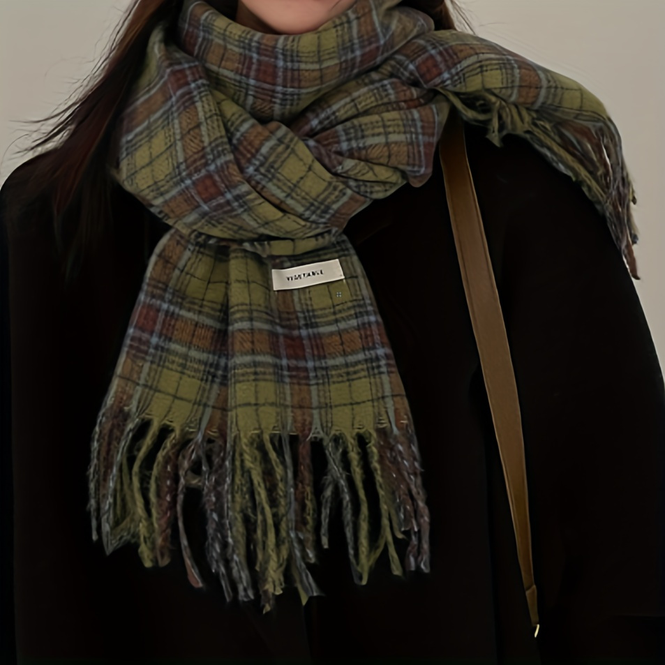 빈티지 녹색 격자 무늬 술 스카프 여성 모조 캐시미어  - Cashmere Pashmina Wrap 리뷰 및 가격