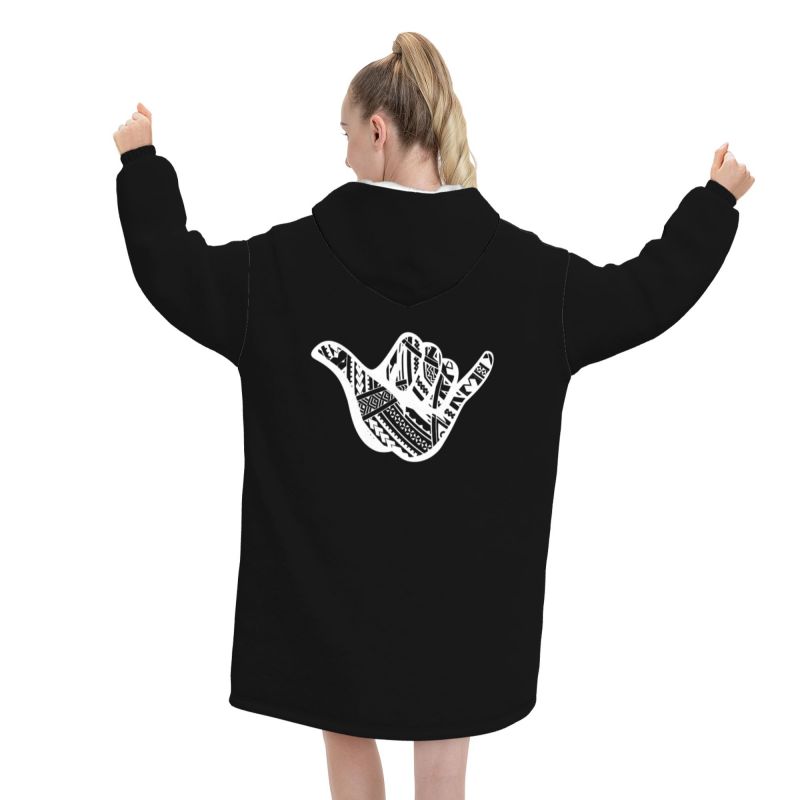 폴리네시안 타투 샤크 트라이벌 프린트 블랭킷 후디 여성 - Sherpa Hoodie Fleece 리뷰 및 가격