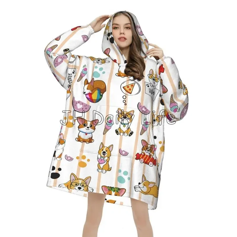 귀여운 코기 개 웨어러블 후드 담요 여성 잠옷 풀오버  - Sherpa Hoodie Fleece 리뷰 및 가격