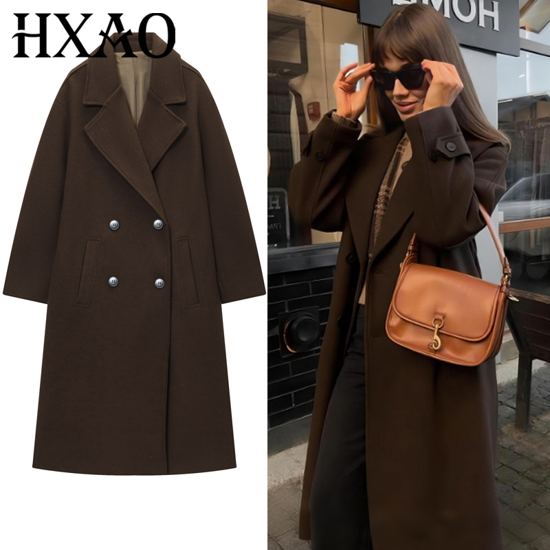 HXAO 여성 코트 브라운 트위드 울 & 블렌드 코트  - Wool Coat Peacoat 리뷰 및 가격
