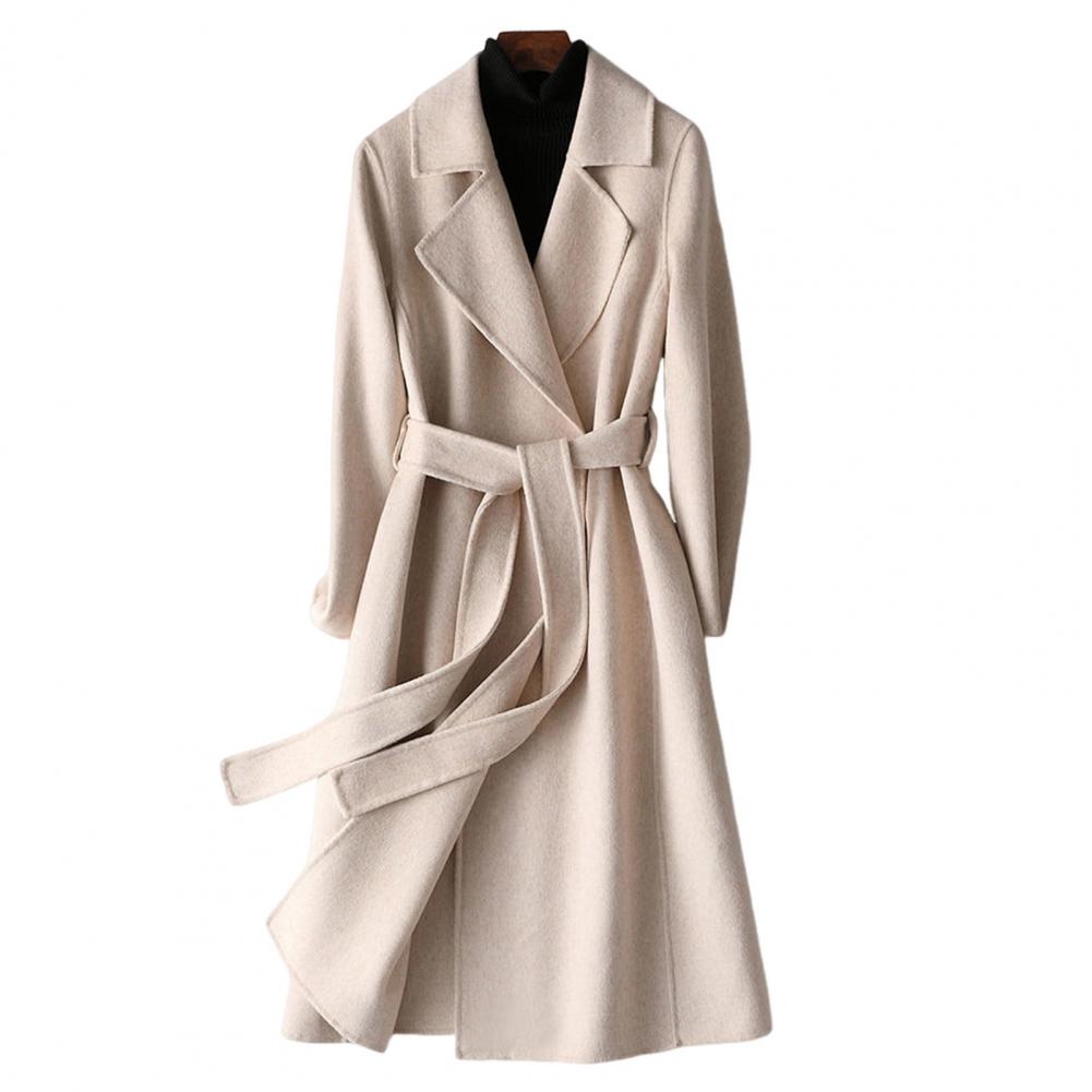 여성 울 코트 여성용 롱 울 피코트 벨트 노치드 라펠  - Wool Coat Peacoat 리뷰 및 가격