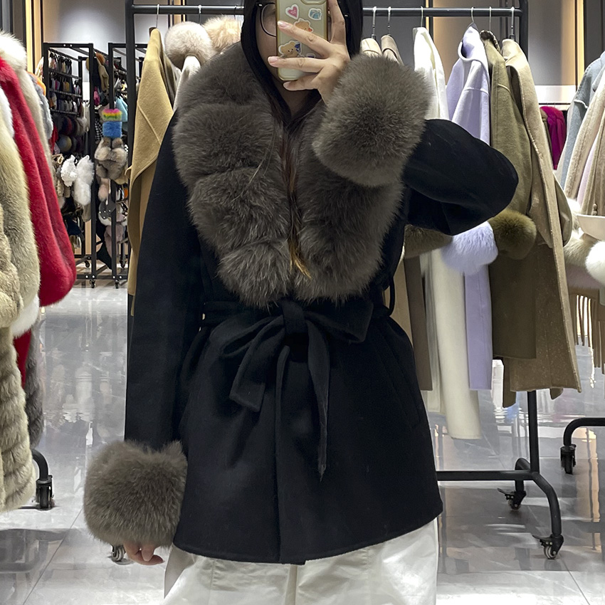 JANEFUR 2026 리얼 폭스 모피 칼라 커프스가  - Wool Coat Peacoat 리뷰 및 가격