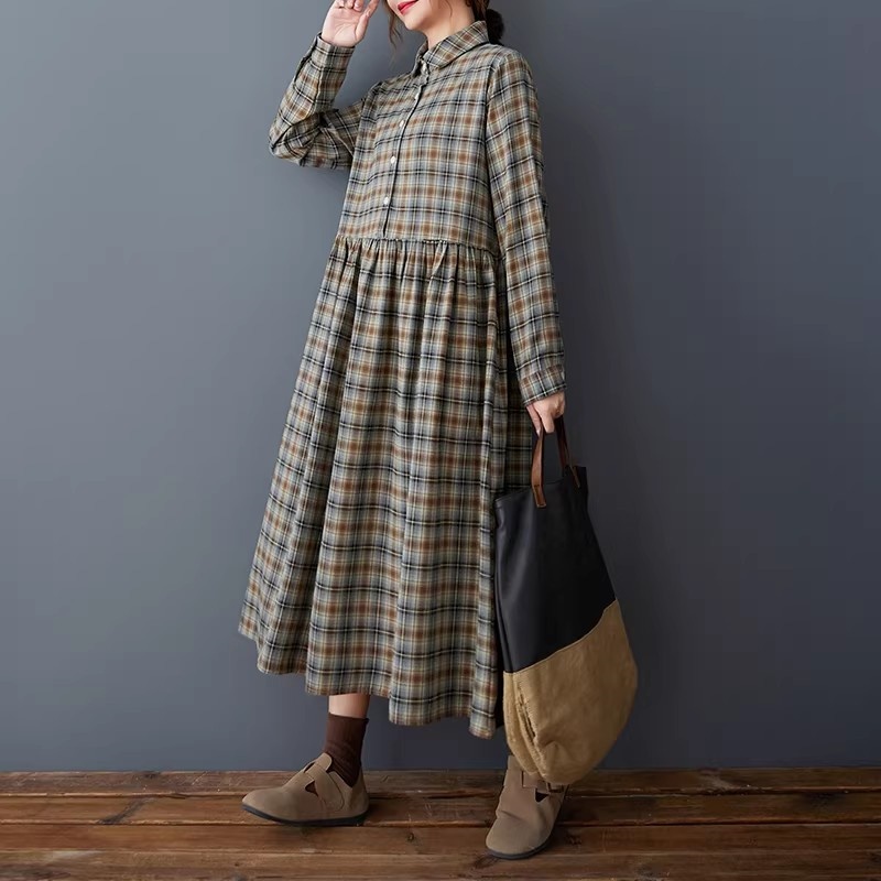 한국식 루즈핏 레트로 체크무늬 셔츠 드레스- 봄철 따뜻 - Flannel Shirt Lined 리뷰 및 가격
