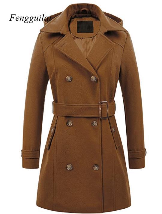 여성용 블랙 후드 더블 브레스티드 울 혼방 피코트 벨트 - Wool Coat Peacoat 리뷰 및 가격