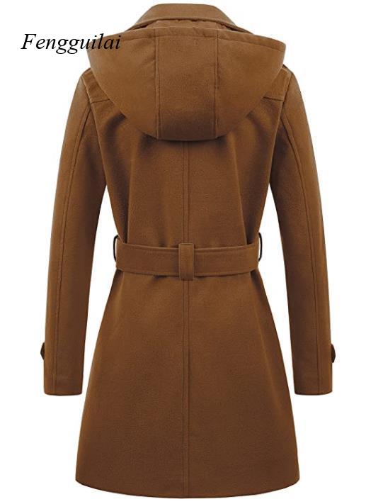 여성용 블랙 후드 더블 브레스티드 울 혼방 피코트 벨트 - Wool Coat Peacoat 리뷰 및 가격