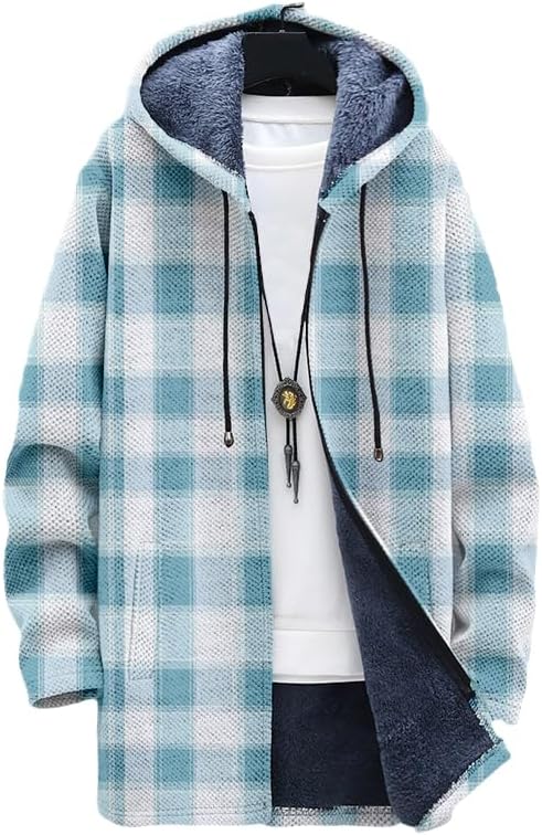 남성용 체크무늬 가디건 오버사이즈 지퍼 후드 플리스 안 - Sherpa Hoodie Fleece 리뷰 및 가격