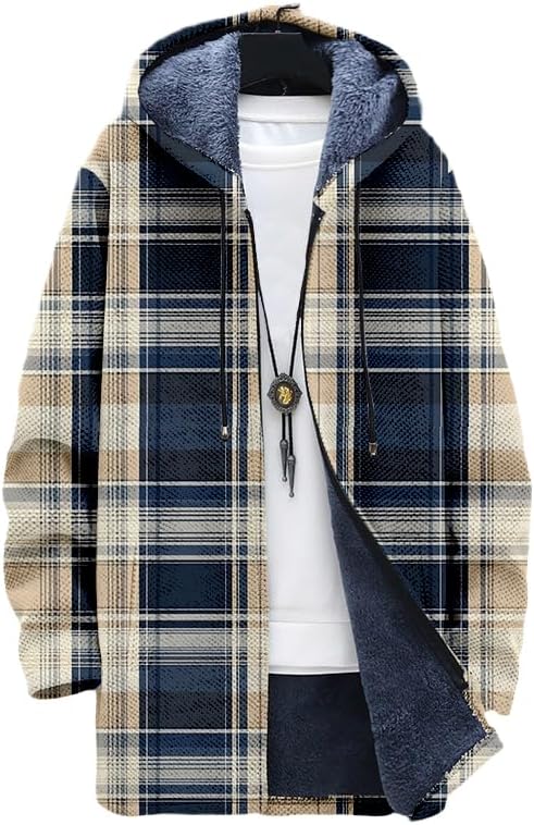 남성용 체크무늬 가디건 오버사이즈 지퍼 후드 플리스 안 - Sherpa Hoodie Fleece 리뷰 및 가격