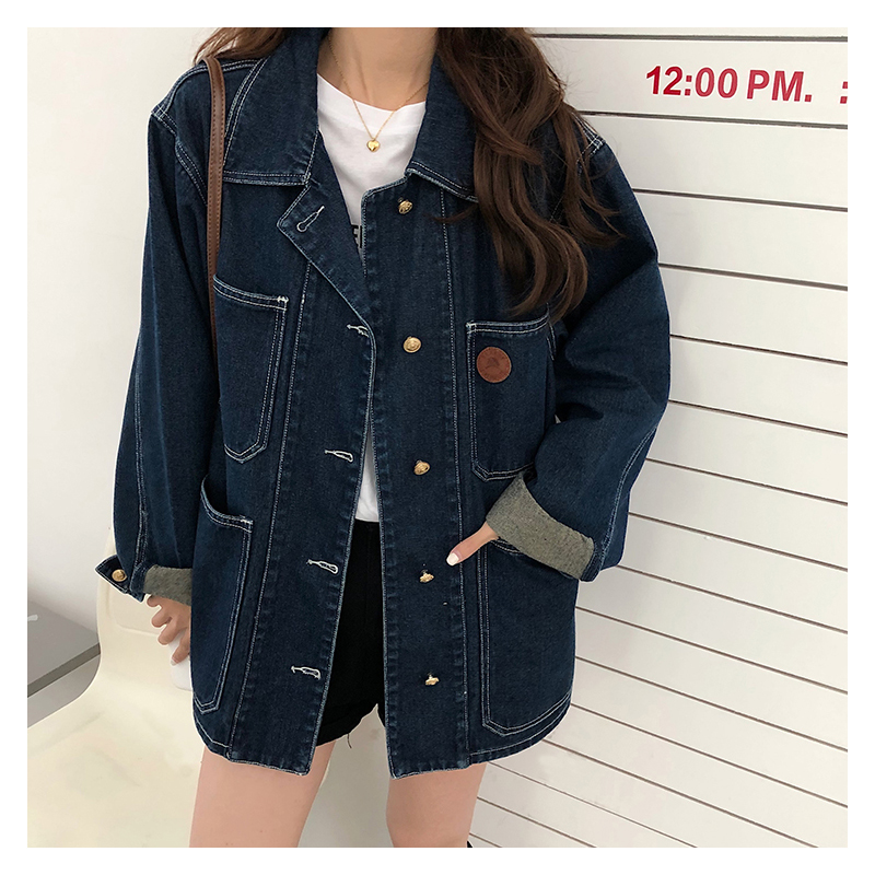 진한 파란색 데님 자켓 여성 봄 가을 옷깃 느슨한 싱글 - Down Jacket Packable 리뷰 및 가격