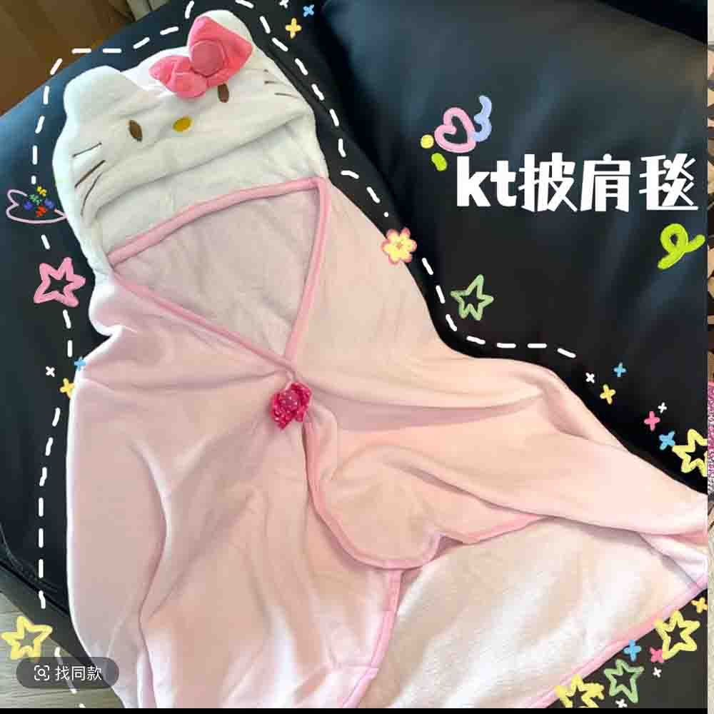 귀여운 헬로키티 망토 숄 에어컨 담요 후드가 달린 학생 - Shawl Wrap Winter 리뷰 및 가격