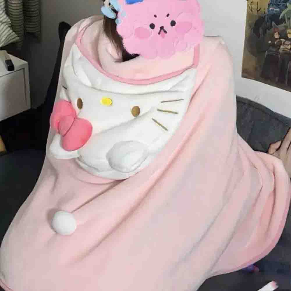 귀여운 헬로키티 망토 숄 에어컨 담요 후드가 달린 학생 - Shawl Wrap Winter 리뷰 및 가격
